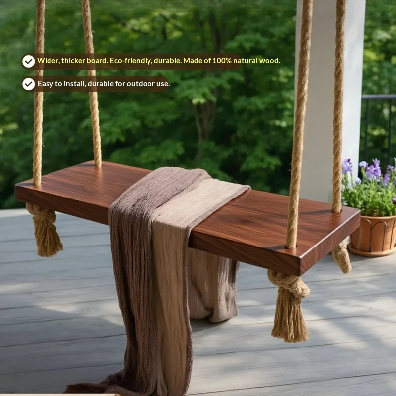 Outdoor-Schaukel Garten-Hängesessel Hängematte für Zwei Personen Robuster Stahlrahmen Wasserdichter Baldachin Tragbarer Gepolsterter Sitz Holz