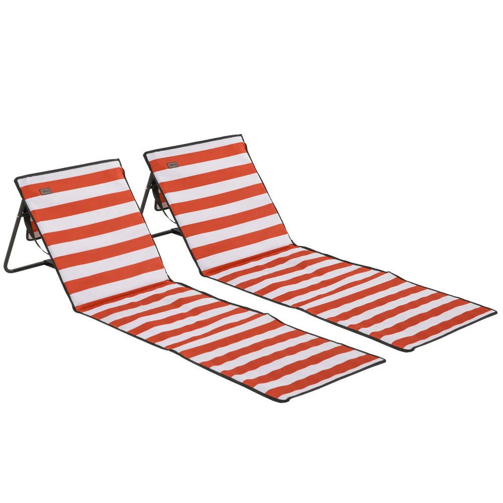 2-teiliges Set Faltbare & Verstellbare Sonnenliege mit Tragetasche, Rot, 142x51x40cm, Ideal für Strand & Camping