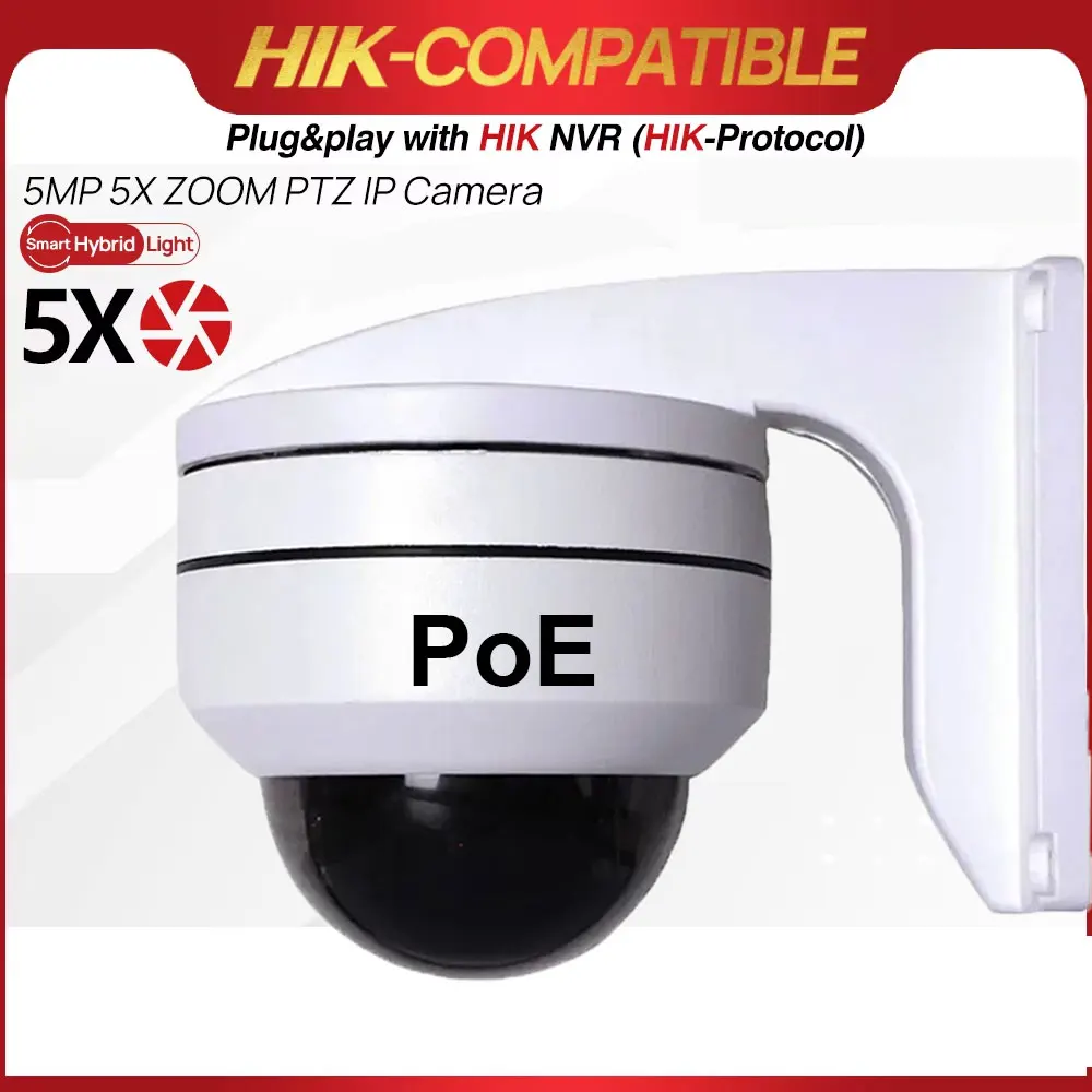 HD 5MP PTZ POE Netzwerkkamera für Außenbereich mit 5-fach Optischem Zoom, Dome-Sicherheits-IP-Kamera, Nachtsicht Hikvision-Kompatibel Image