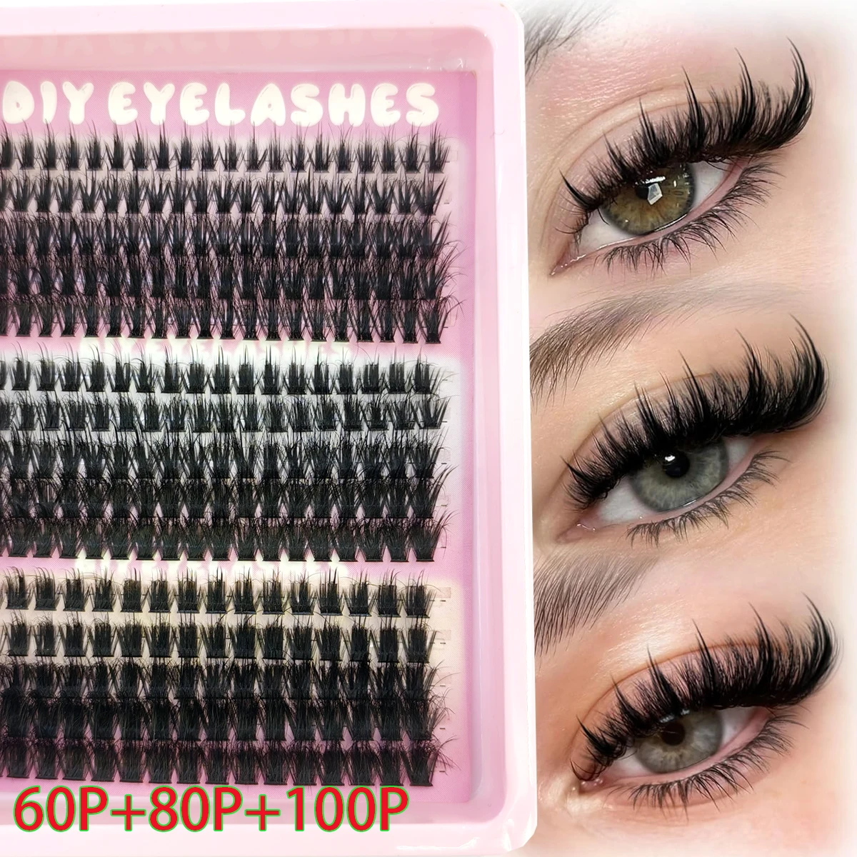 15 Reihen DIY Wimpern-Cluster 300 Stück Spikes Cluster 60D 80D 100D Dicke Stachelige Einzelwimpern Mega Wispy Wimpernverlängerung Fluff