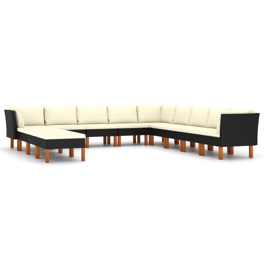 vidaXL 12-tlg. Garten-Lounge-Set mit Kissen Poly Rattan Schwarz Image