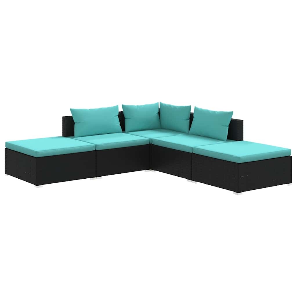 vidaXL 5-tlg. Garten-Lounge-Set mit Kissen Poly Rattan Schwarz Image