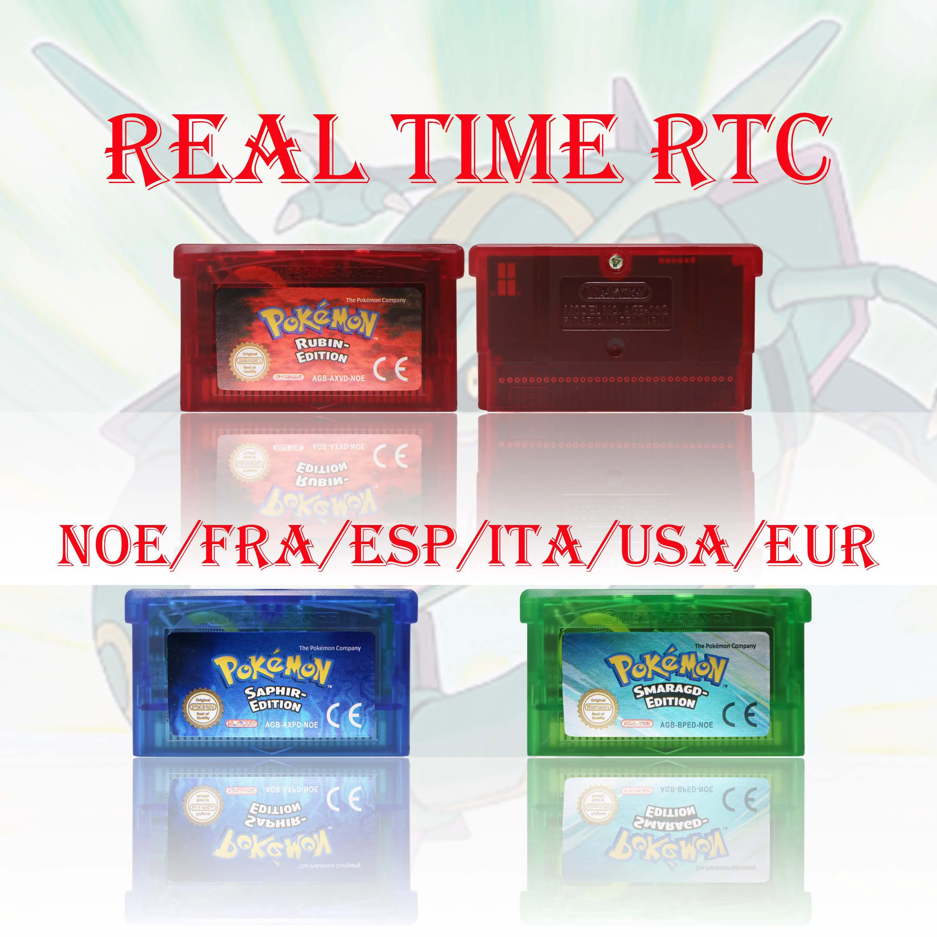 Real time RTC Pokemon Ruby/Sapphire/Emerald/Fire Red/Leaf Green Game Cartridge GBA Video Game Card High Quality with Battery