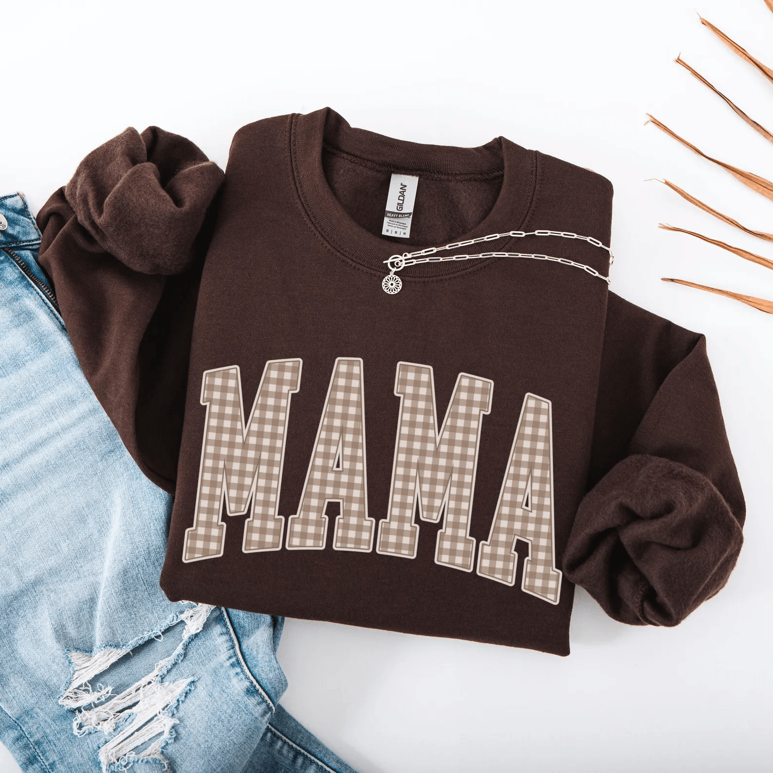 Gingham Mama Sweatshirt Vintage Mama Shirt Trendy Mom Crewneck Mothers Day Gift brown s t Shirt