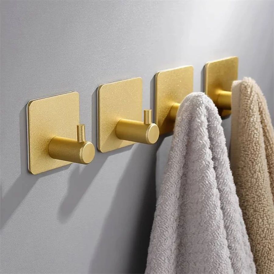 Modern Stainless Steel Adhesive Hooks Heavy Duty Wall Hooks For Bathroom, Kitchen & Home Storage gold 4 Pcs