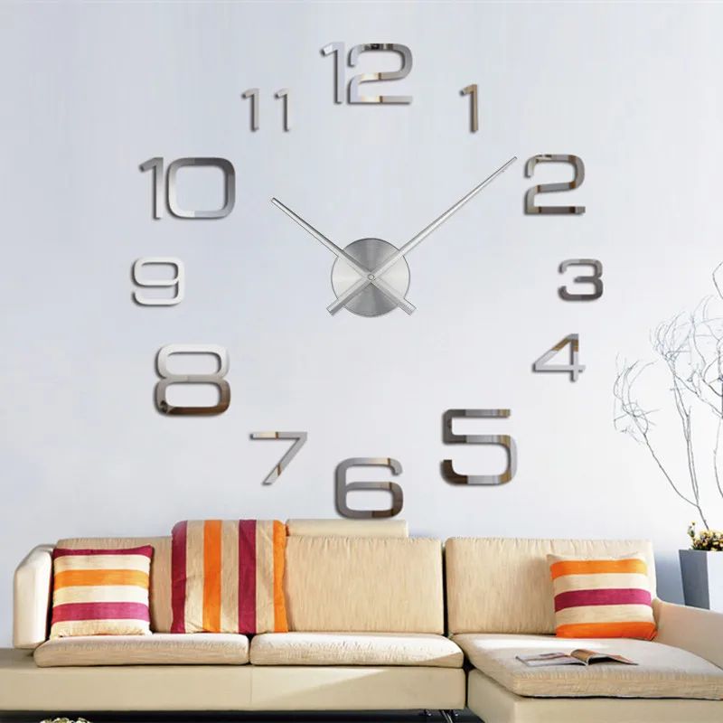 Modern 3D DIY Wall Clock Large Acrylic Mirror Sticker Quartz Clock For Living Room Home Decor 011 Luminous 3d 37 In