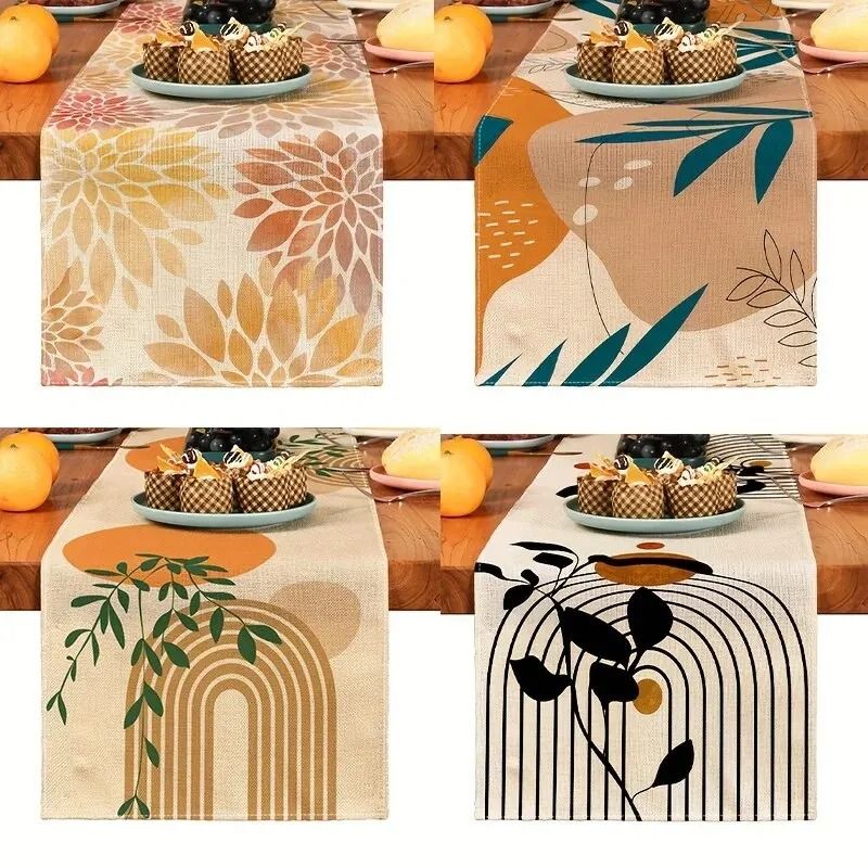 Boho Plant Linen Table Runner Simple Kitchen Dining Decor c 33x183 Cm