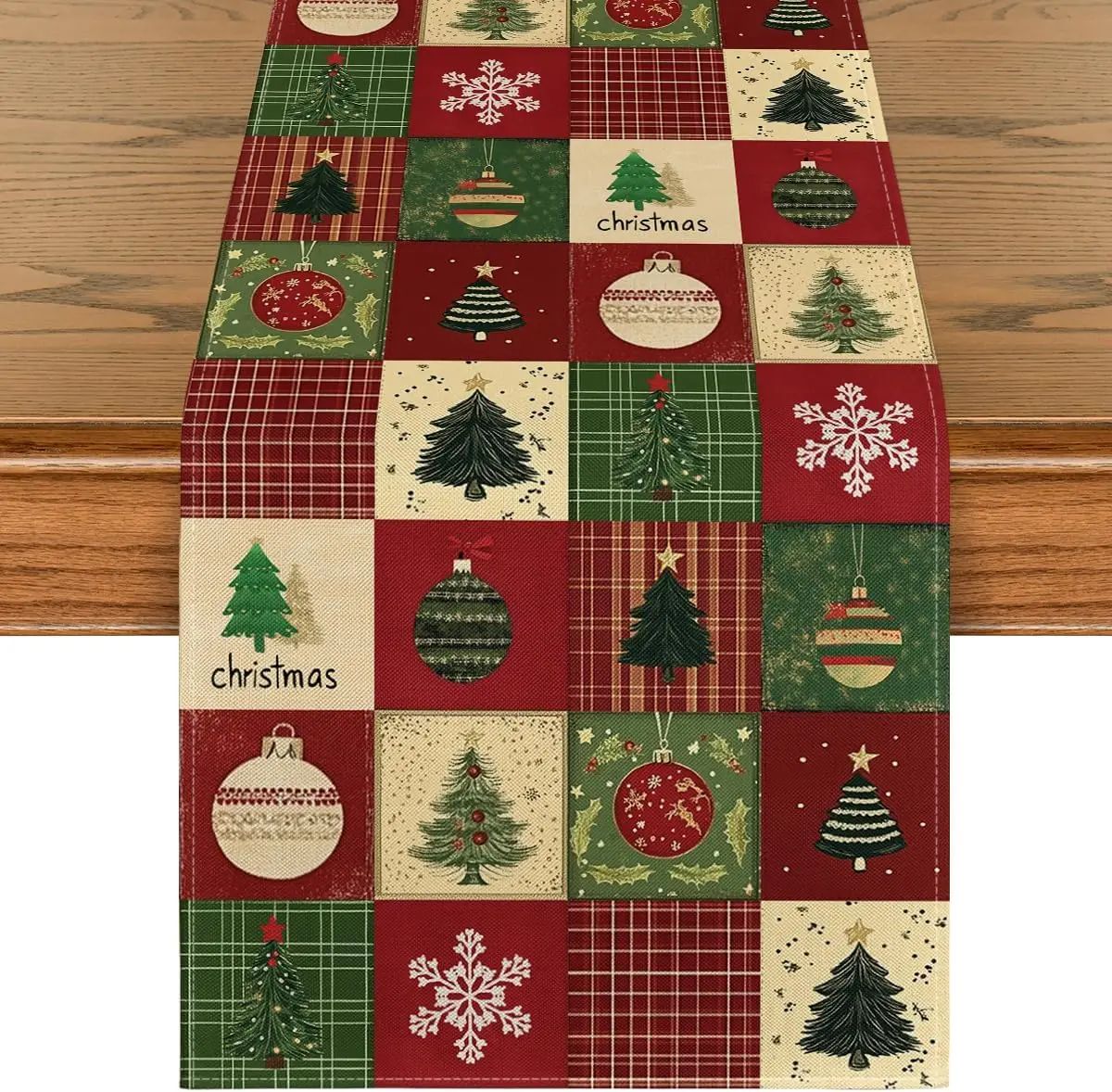 Christmas Plaid Snowflake Table Runner Decor a 275x33cm 108x13inch
