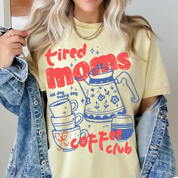 Tired Moms Coffee Club Shirt Funny Mom Coffee Lover Graphic Tee Cute Outfit maroon 3xl sweatshirt
