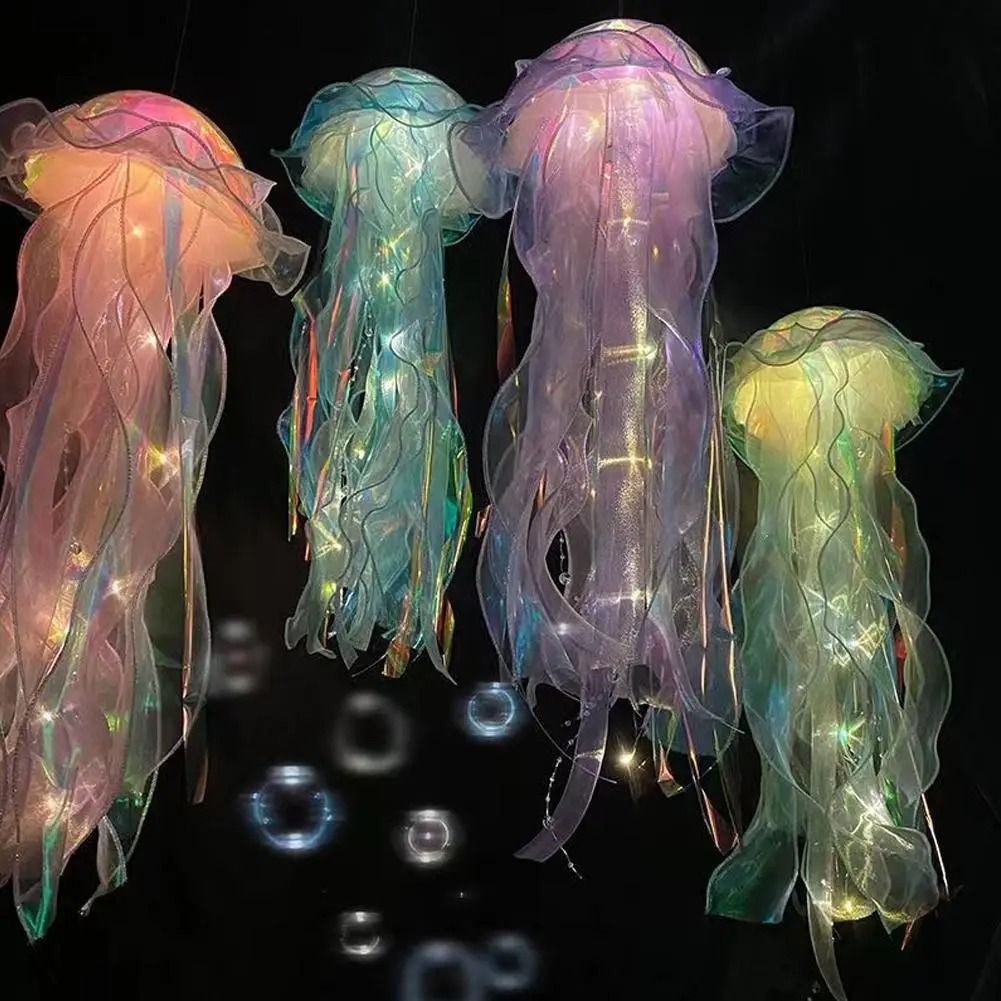 DIY Jellyfish Hanging Lamp Portable Mermaid Ocean Night Light Under The Sea Party Decor & Bedroom Ornament style D