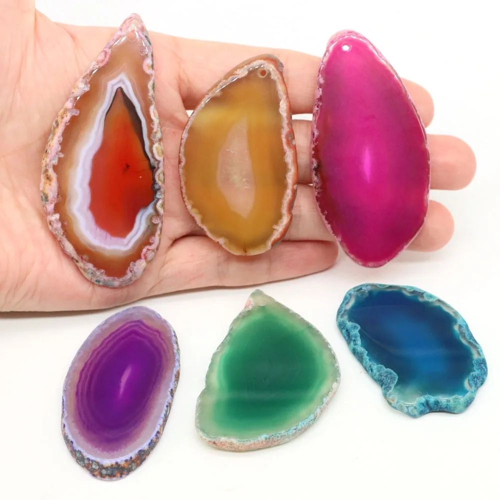 Natural Agate Geode Slice Pendant Crystal Decor For Jewelry And Home gray 1 Pc