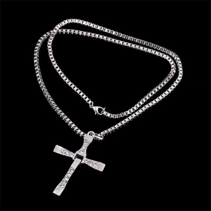 Classic Silver Rhinestone Jesus Cross Pendant Necklace For Men, Crystal Jewelry Classic Silver Rhinestone Jesus Cross Pendant Necklace For Men, Crystal Jewelry