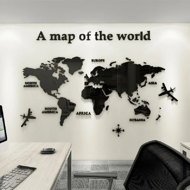 3D Acrylic World Map | Solid Color Crystal Wall Mural coffee 2xl