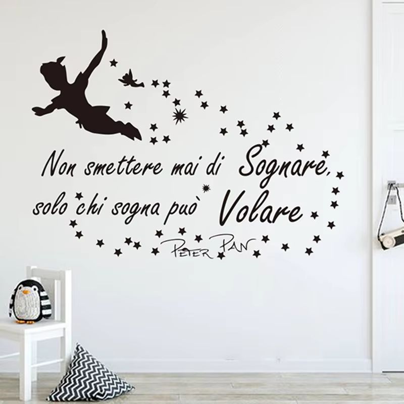Italian Peter Pan Quote Wall Sticker Inspirational Nursery Kids Room Decor grey 33.46x24.80in