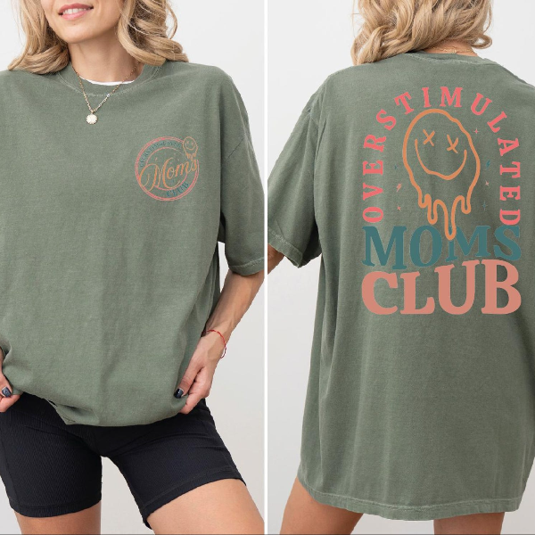 Overstimulated Moms Club Shirt Funny Mom Life Graphic Tee Trendy Oversized Outfit yellow xl t Shirt