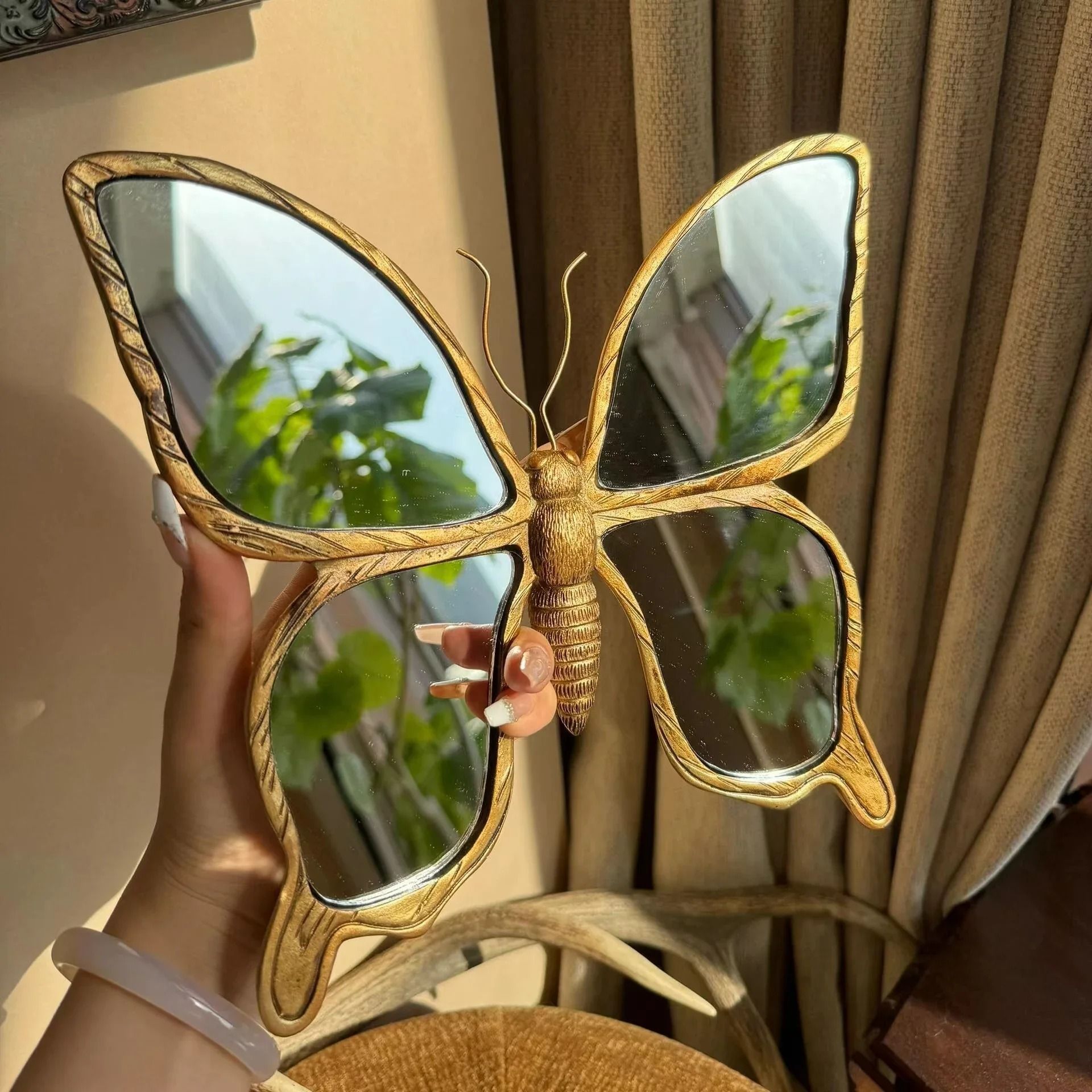 Retro Dragonfly & Butterfly Wall Art | Vintage Resin Mirror Decor | Senior Living Room Background Sculpture dragonfly