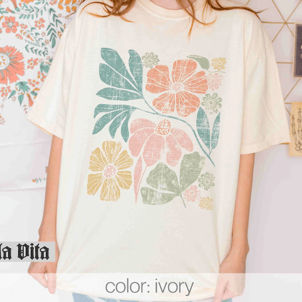 Wildflower Floral T Shirt Comfort Colors Tee Vintage Botanical Flower Graphic Shirt For Women white l t Shirt