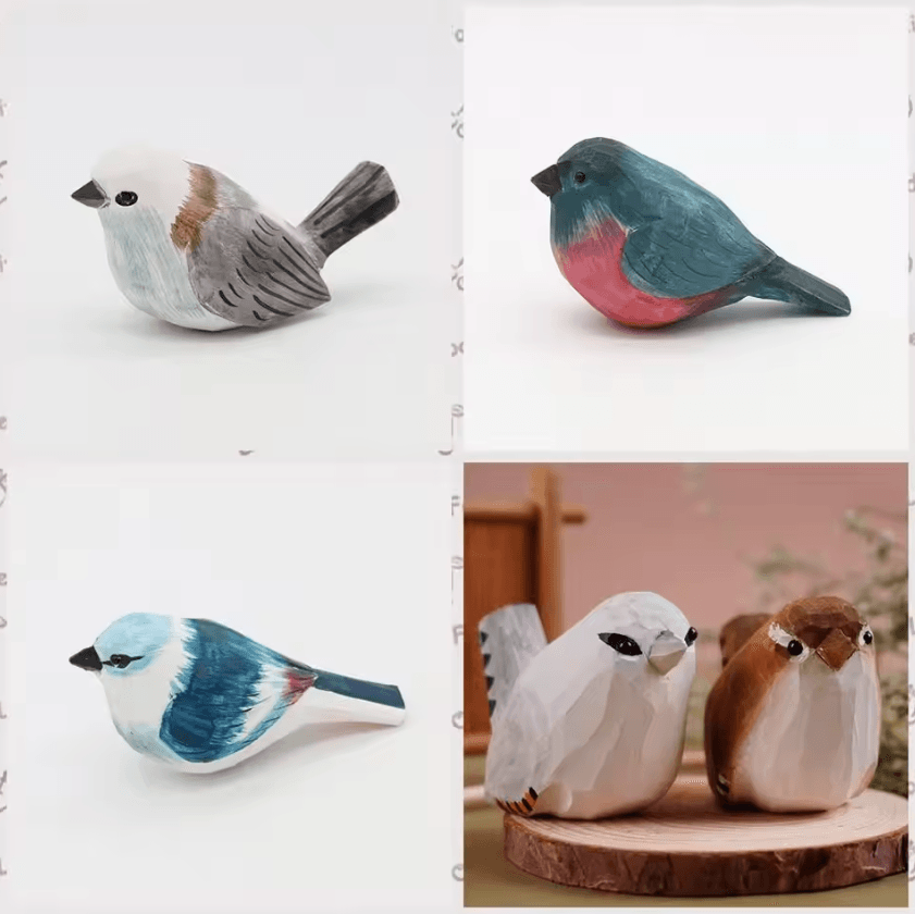 Hand Carved Wooden Bird Figurine Mini Handmade Wood Bird Decor Cute Ornament 17