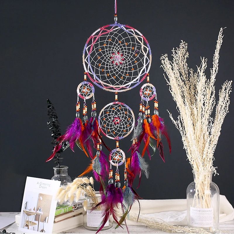 Handmade Five Ring Dream Catcher Wall Hanging Bohemian Home Decor purple Dream