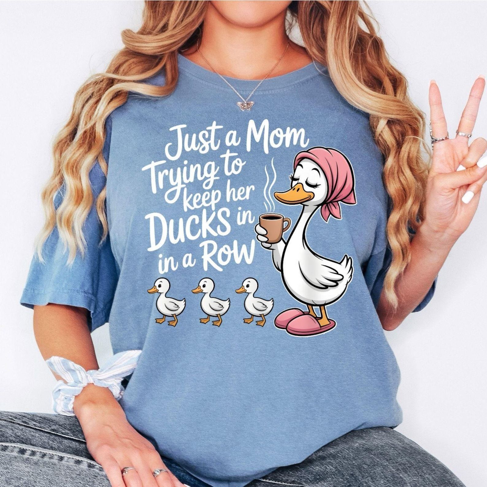 Just A Mom Trying To Keep Her Ducks In A Row Shirt Funny Duck Mom Graphic Tee pink 3xl t Shirt