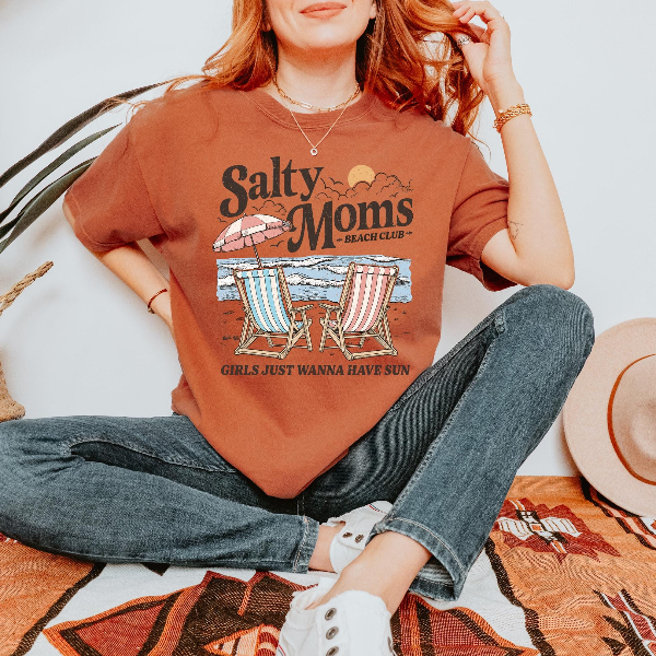 Salty Moms Beach Club Shirt Funny Beach Mom Graphic Tee Summer Gift maroon 2xl t Shirt