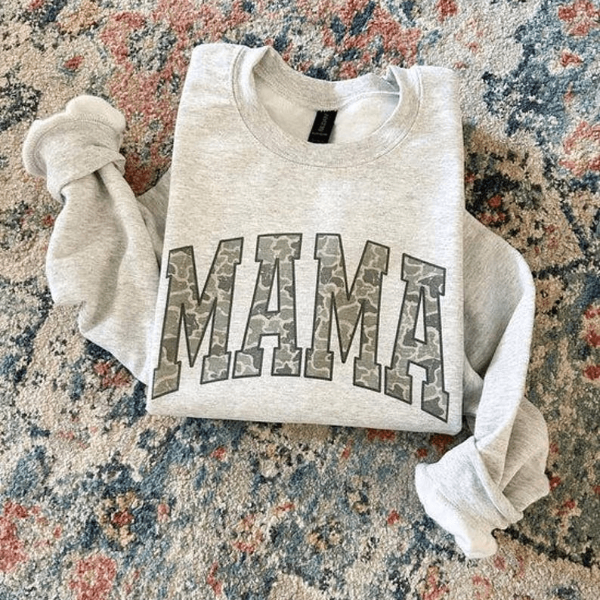 Mama Camo Print Sweatshirt Cozy Casual Mom Pullover Trendy Graphic Crewneck yellow xl t Shirt