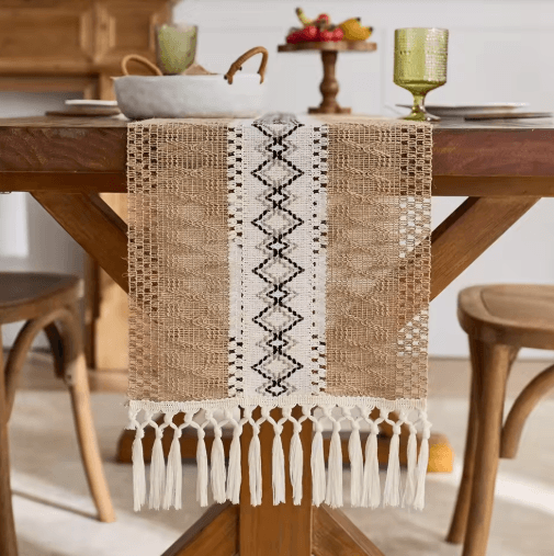 Boho Macrame Table Runner With Tassels Rustic Farmhouse Table Decor Accent khaki 30x180cm
