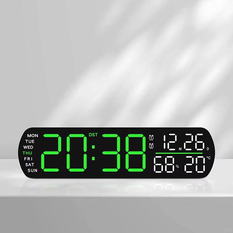 LED Digital Alarm Clock With Temperature Humidity Dual Alarm And Auto Dim Display neon Green Bright