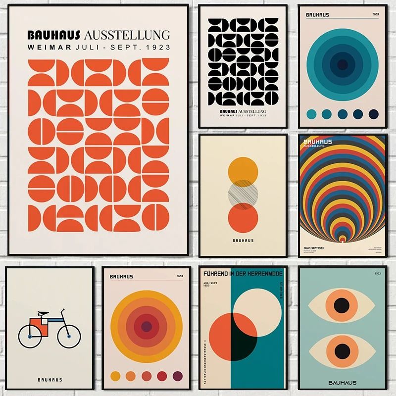 Abstract Bauhaus Wall Art Orange Geometric Canvas Poster Decor 04 50x70 Cm no Frame