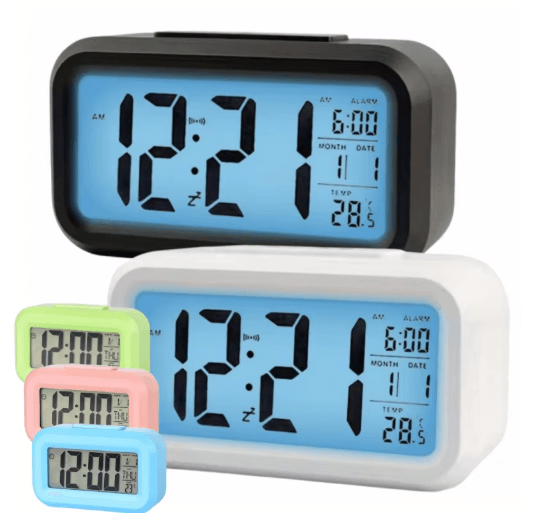 Smart Digital Alarm Clock With LCD Display Temperature Calendar & LED Backlight white 2pcs