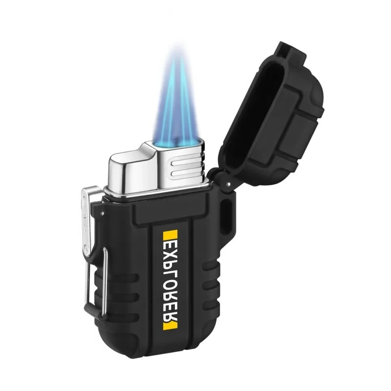 Premium Outdoor Waterproof Blue Flame Jet Lighter With Lanyard Butane Turbo Torch jet Black