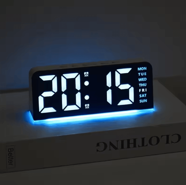 Digital LED Alarm Clock With Dual Alarms & Night Light Modern Bedside Desk Clock With Date Display white Shell green