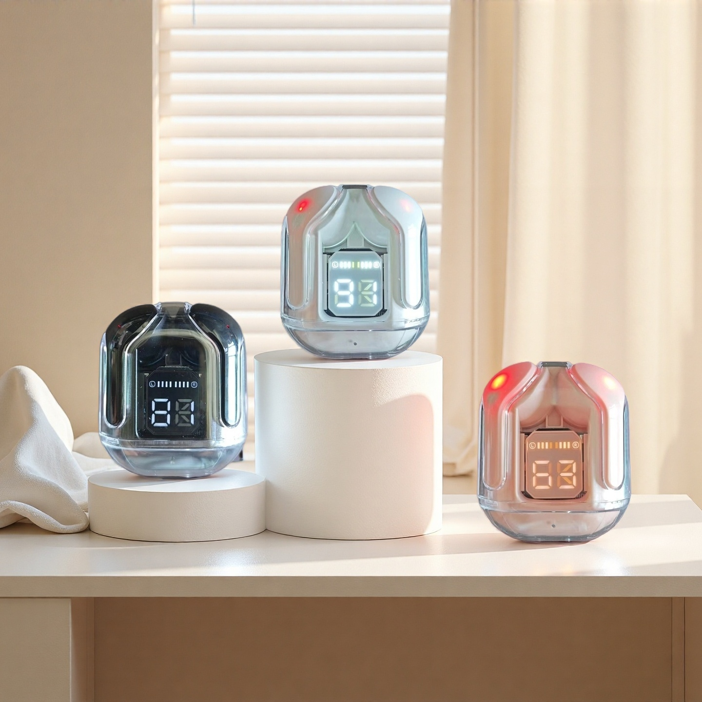 CrystalView Transparent Wireless Earbuds With LED Display And HiFi Stereo Sound pink