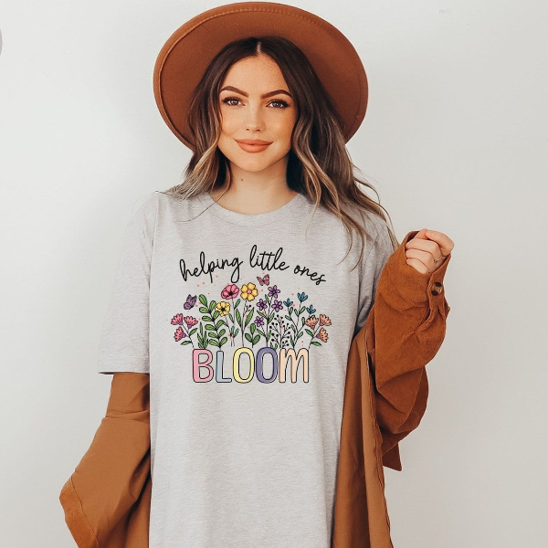 Helping Little Minds Bloom Shirt Floral Teacher Graphic Tee Appreciation Gift mustard xl sweatshirt