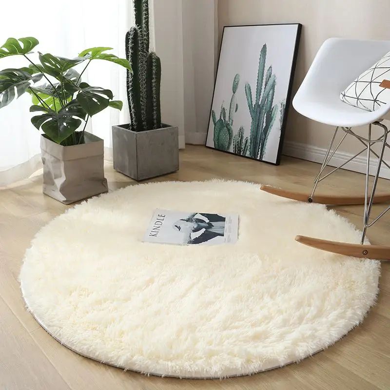Fluffy Round Plush Area Rug Non Slip Soft Carpet For Living Room & Kids Bedroom Decor khaki 47.2 In