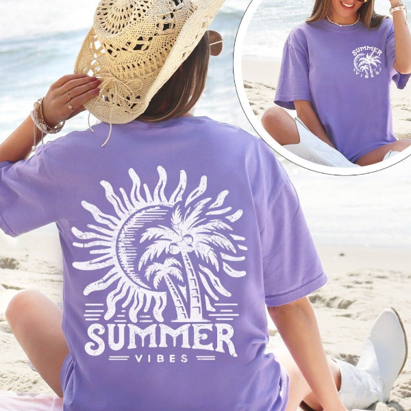 Summer Vibes Shirt, Trendy Summer Shirt, Front And Back Design, Retro Summer Shirt, Summer Vacation Tshirt, mint m t Shirt