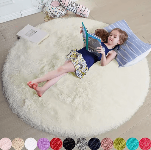 Fluffy Round Rug Soft Shaggy Bedroom & Nursery Play Mat grey Purple diameter 140cm