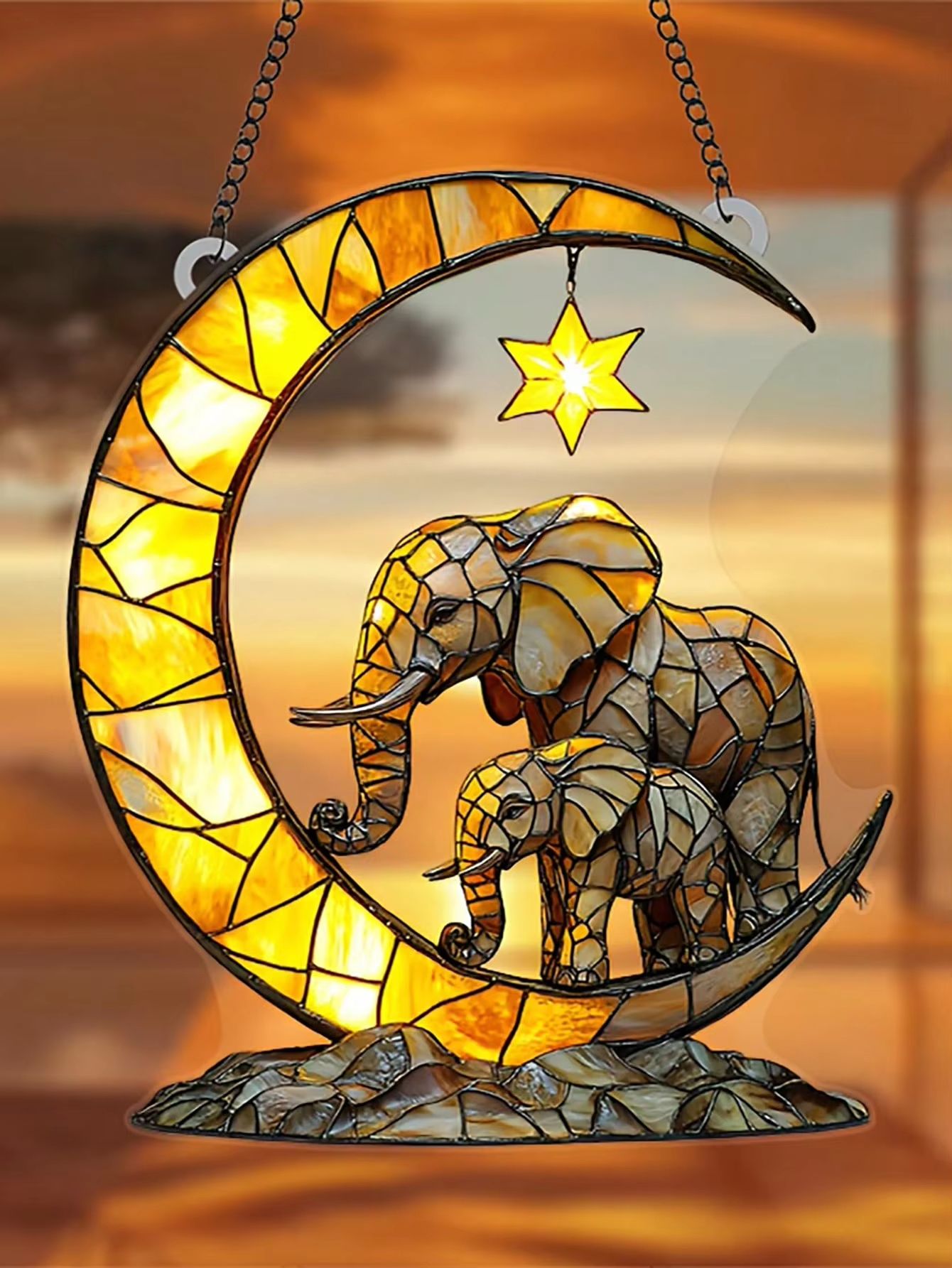 Elephant Family Moon Window Hanging Decoration Pendant For Garden And Home Elephant Family Moon Window Hanging Decoration Pendant For Garden And Home