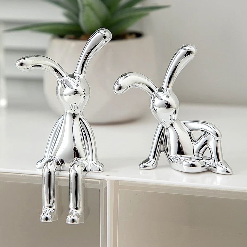 Cute Rabbit Figurine Set Cartoon Double Bunny Home Decor Desk Ornament Cute Rabbit Figurine Set Cartoon Double Bunny Home Decor Desk Ornament