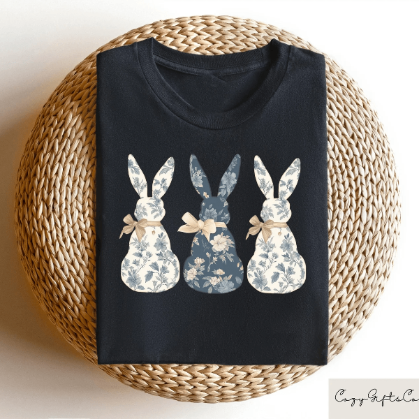 Floral Blue Bunny Shirt Coquette Tee Cute Easter Bunny Spring Aesthetic Comfort Colors Shirt mustard l t Shirt