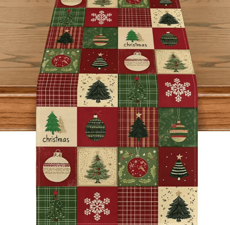 Christmas Plaid Snowflake Linen Table Runner Festive Winter Dining Table Decor 01 180x33cm 70.8x13inch