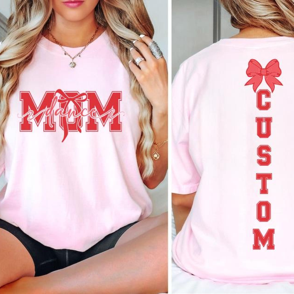 Custom Dance Mom Shirt, Comfort Colors Personalized Mom Ballet Shirt, Dance Mama Gift Tee, Dance Mom Bow Shirt pink s t Shirt