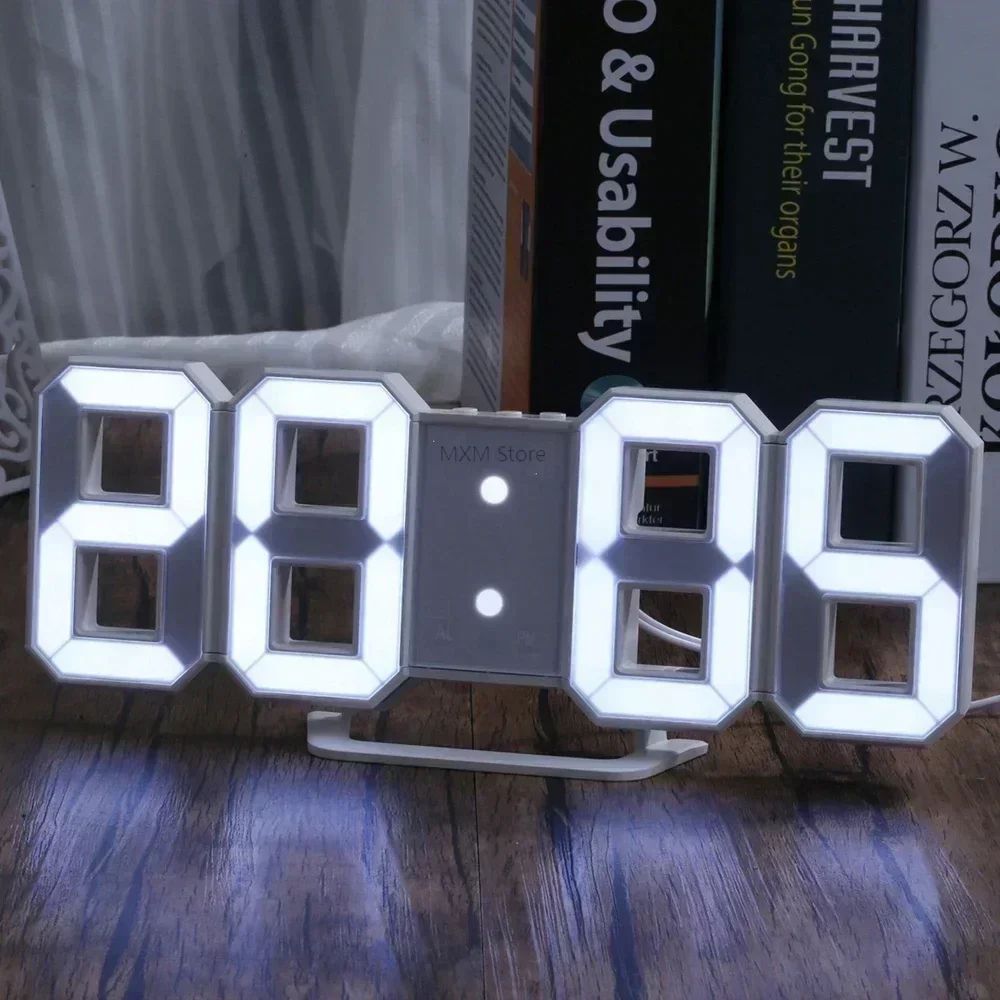 3D LED Digital Wall Clock With Night Mode Modern Home Decor Display 3