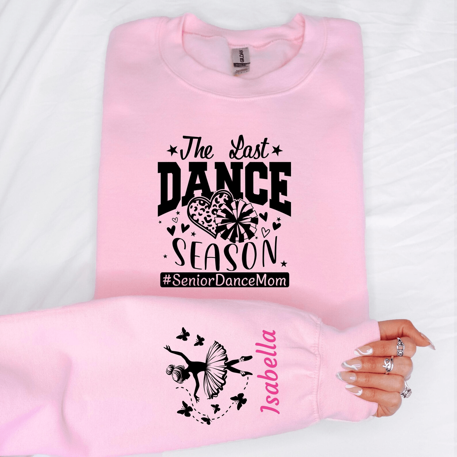 Personalized Senior Dance Mom Sweatshirt Ballerina Sleeve Custom Name Last Season Gift maroon m sweatshirt