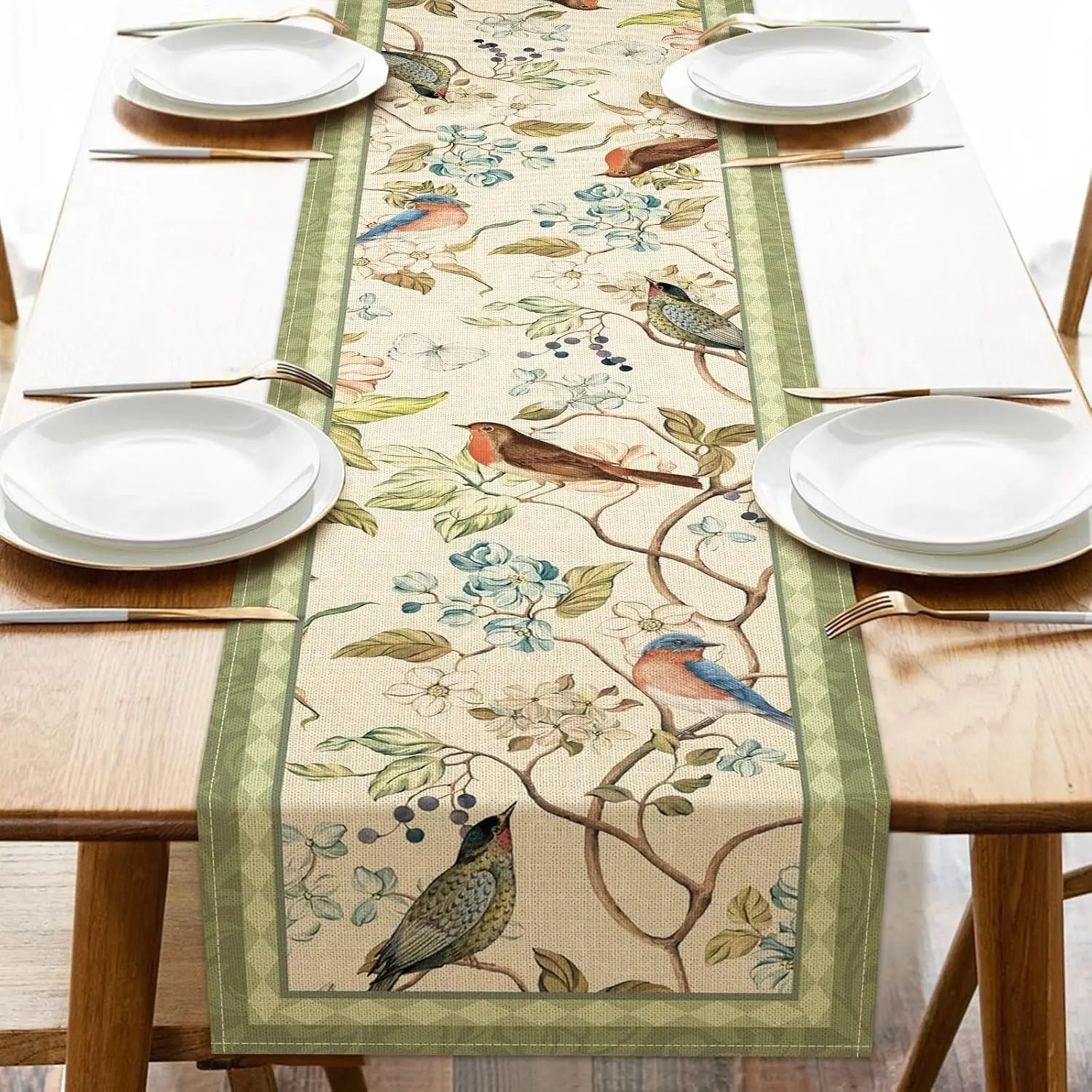 Vintage Floral Linen Table Runner For Farmhouse Dining & Seasonal Decor 150x33cm 59x13inch 1