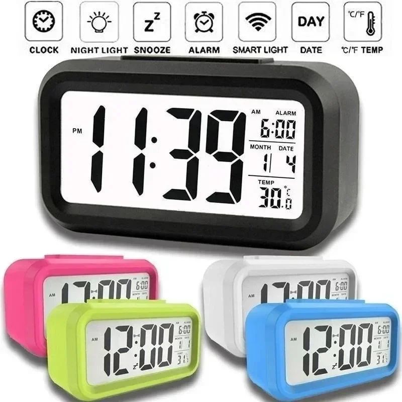LED Digital Alarm Clock Multifunction Desk And Wall Display black