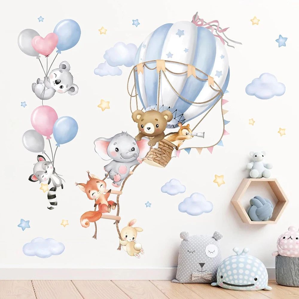 Hot Air Balloon Animals Nursery Wall Decal Peel And Stick Kids Room Decor 70cmwidex59cmhigh