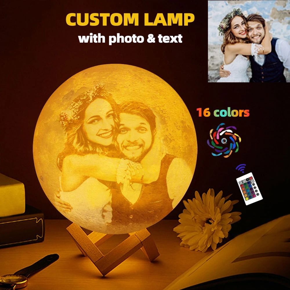 Personalized 3D Printed Custom Moon Lamp Night Light 16 Colors With Timer 3.94 In