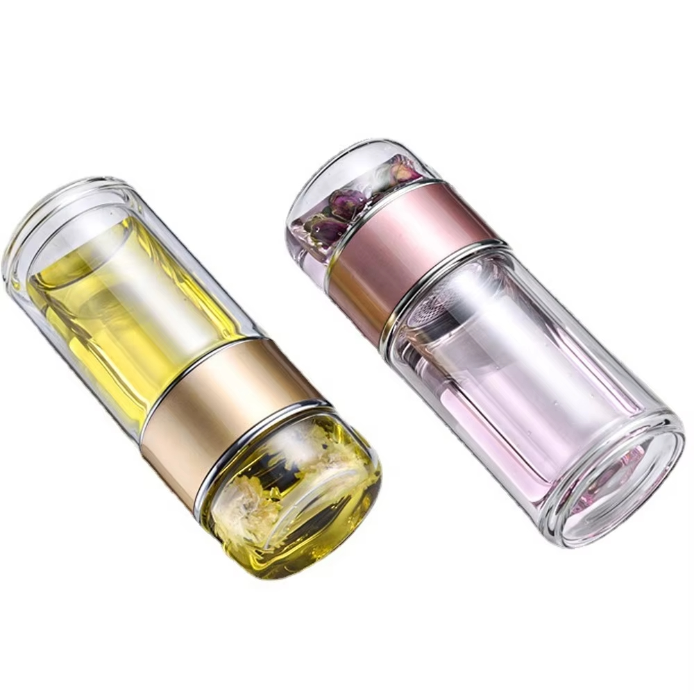 Double Wall Glass Tea Infuser Cup Portable Loose Leaf Tea Mug black