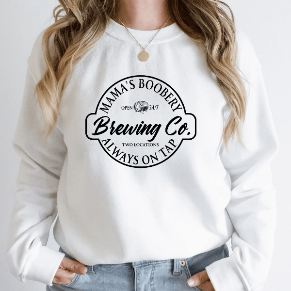 Mamas Boobery Brewing Co Sweatshirt Funny Breastfeeding Mom Gift Cozy Crewneck maroon 2xl sweatshirt
